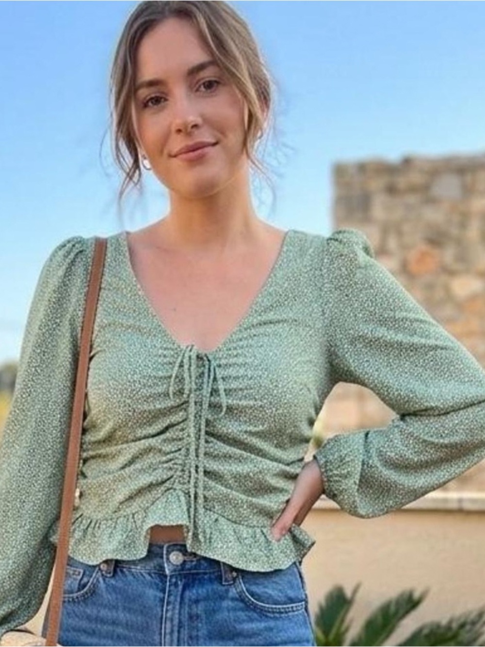 H&M Sage Floral Ruffle Top